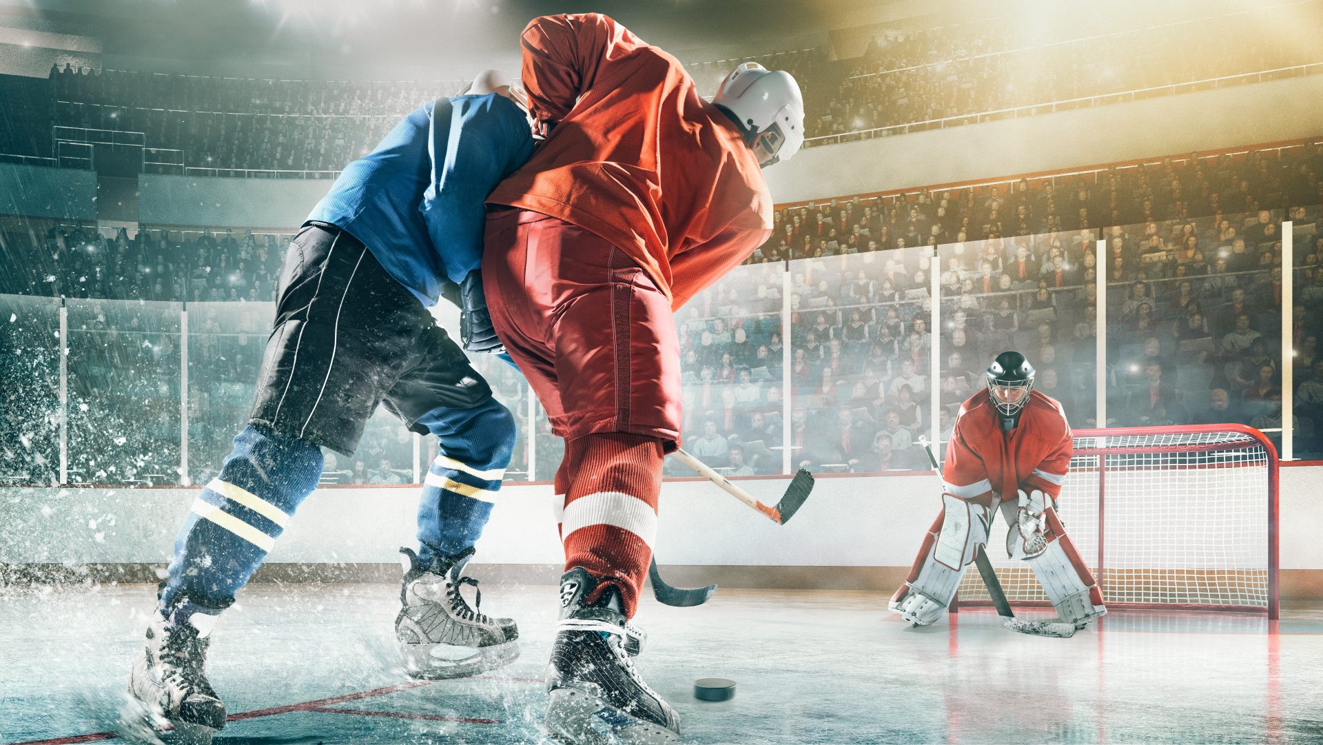 two ice hockey players playing 